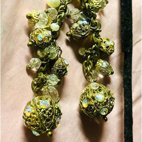 Handmade Jewelry - Elegant Gold and Silver Crystal Dangle Earrings